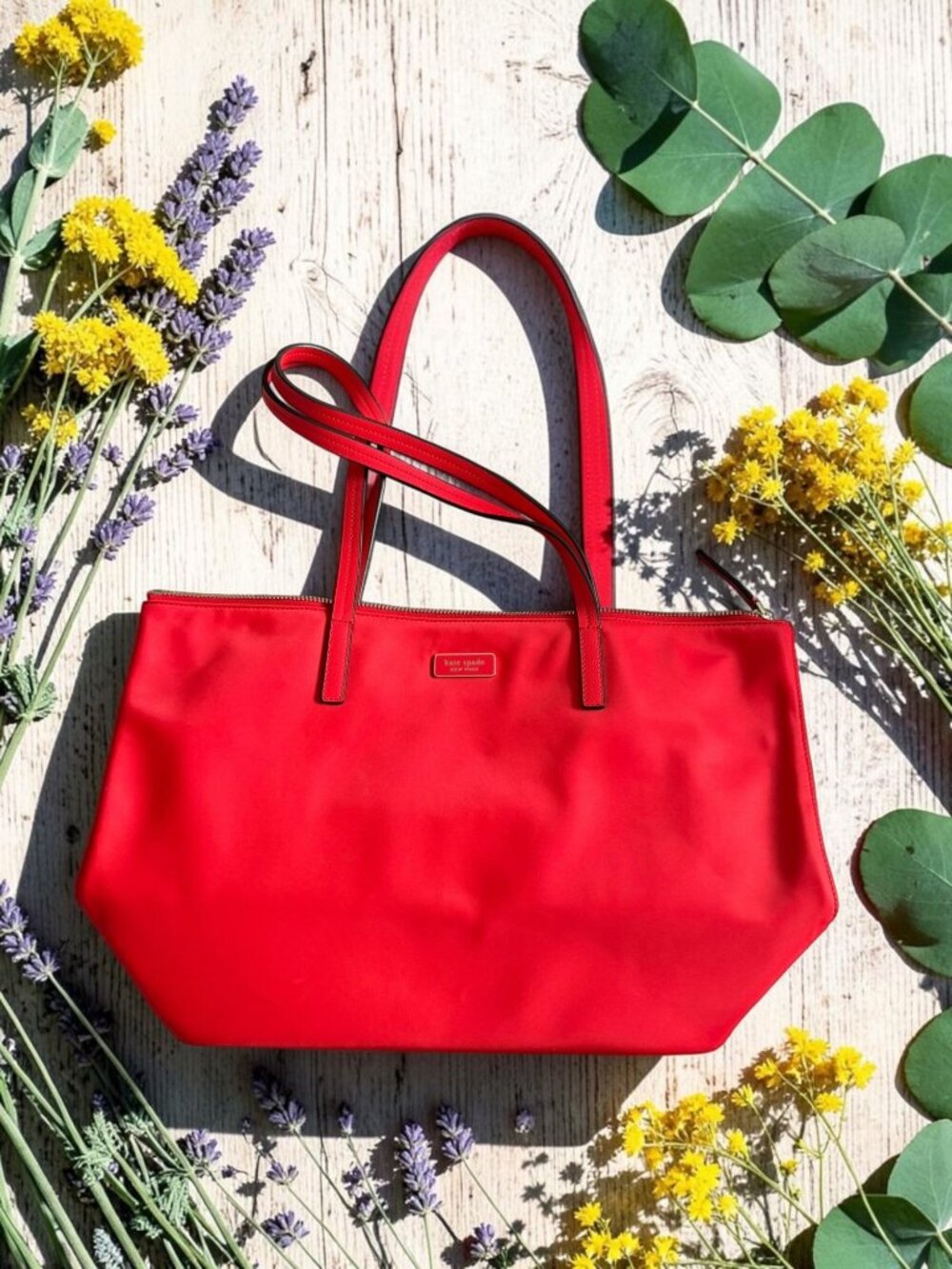 KATE SPADE Red Nylon Shoulder Tote Bag Womens
